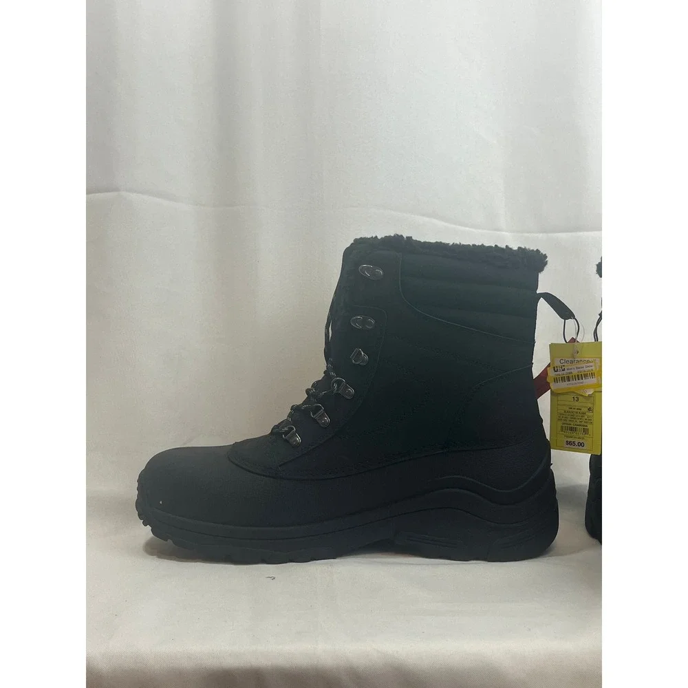 All in Motion Mens Sprout Snow Boots Black Faux Fur Lined Winter Lug Sole 13